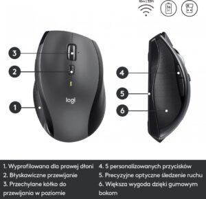 Logitech M705 Marathon Wireless Mouse Black Model: 910-001949 Type: Wireless Mouse Color: Black Features: Ergonomic Design, Extended Battery Life, Hyper-Fast Scrolling, Logitech Unifying Receiver, Precision Laser Tracking Connectivity: 2.4 GHz Wireless via USB Receiver Compatibility: Windows, macOS, Chrome OS, Linux Long Description: The Logitech M705 Marathon Wireless Mouse in Black (model 910-001949) is designed to deliver exceptional comfort, efficiency, and long-lasting performance for both professional and personal use. Its ergonomic design features a contoured shape with soft rubber grips, providing comfort during extended use and reducing hand fatigue. The M705 boasts an impressive battery life of up to 3 years on a single set of batteries, which significantly reduces the need for frequent replacements. This extended battery life is complemented by an intelligent power management system that conserves battery power by automatically switching the mouse to sleep mode when not in use. Equipped with Hyper-Fast Scrolling, the M705 allows for seamless navigation through long documents and web pages with minimal effort. Users can switch between precision scrolling and hyper-fast scrolling modes with a simple click, enhancing productivity. The precision laser tracking ensures smooth and accurate cursor control on various surfaces. The mouse connects wirelessly via a 2.4 GHz USB receiver, which provides a reliable and interference-free connection. The receiver is compatible with Logitech’s Unifying Receiver technology, allowing users to connect multiple Logitech devices with a single receiver. Short Description: Type: Wireless Mouse Model: 910-001949 Color: Black Features: Ergonomic Design, Extended Battery Life, Hyper-Fast Scrolling, Logitech Unifying Receiver, Precision Laser Tracking Connectivity: 2.4 GHz Wireless via USB Receiver Compatibility: Windows, macOS, Chrome OS, Linux Usage: General Computing: Purpose: Ideal for everyday tasks and professional work. Benefits: The ergonomic design and precision laser tracking provide a comfortable and accurate user experience for a variety of computing tasks. Comfort and Ergonomics: Purpose: Ensures comfort during extended use. Benefits: The contoured shape and soft rubber grips help reduce hand fatigue, making it suitable for long periods of use. Extended Battery Life: Purpose: Minimizes the need for frequent battery changes. Benefits: Up to 3 years of battery life on a single set of batteries, with an intelligent power management system that extends battery life further by entering sleep mode when not in use. Hyper-Fast Scrolling: Purpose: Facilitates easy navigation through long documents and web pages. Benefits: Allows users to switch between precision and hyper-fast scrolling modes, enhancing productivity and efficiency. Reliable Wireless Connection: Purpose: Provides a stable and interference-free connection. Benefits: The 2.4 GHz wireless connection via USB receiver offers reliable performance, with a range of up to 10 meters. Logitech Unifying Receiver: Purpose: Connects multiple Logitech devices with a single receiver. Benefits: The receiver is compatible with Logitech’s Unifying Receiver technology, allowing for a clutter-free workspace by reducing the number of USB receivers needed. The Logitech M705 Marathon Wireless Mouse in Black (910-001949) is an excellent choice for users seeking a high-performance, comfortable, and durable mouse for everyday computing. Its ergonomic design, extended battery life, and advanced features make it a reliable and efficient option for both professional and personal use.
